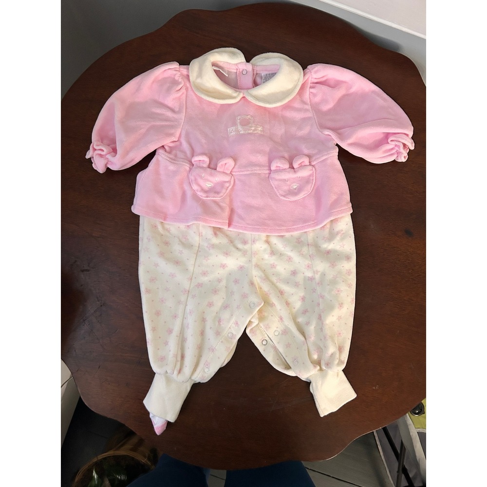 Little Wonders Baby Girl Pink Velour Bunny Romper Snowflake Print 3-6 Months